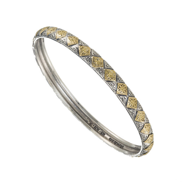 Rhombus Pattern Bangle Bracelet in 18k Gold and Silver 6502 a