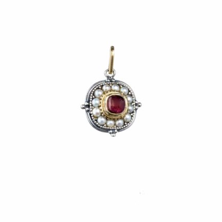 Byzantine Square Pendant for Women’s Yellow Gold k18 and Silver 925