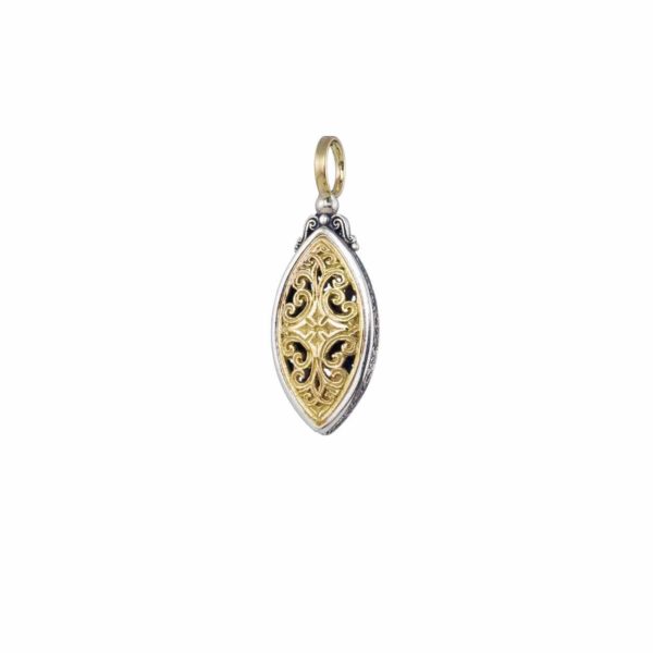Filigree Byzantine Navette Pendant for Women’s Yellow Gold k18 and Silver 925