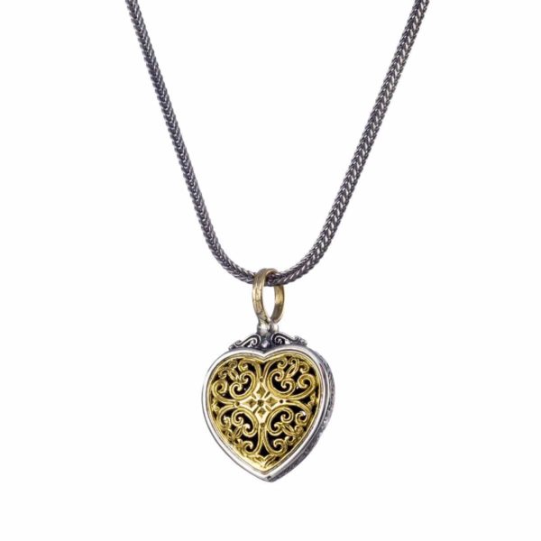 Heart Byzantine Pendant for Women’s Yellow Gold k18 and Silver 925 - Image 2