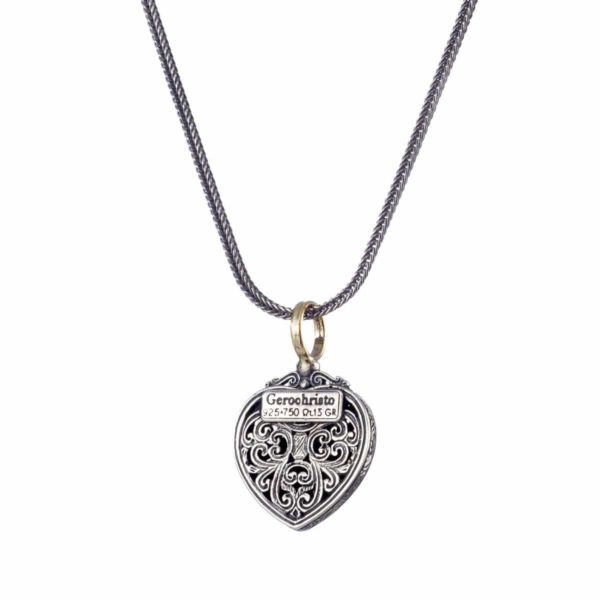 Heart Byzantine Pendant for Women’s Yellow Gold k18 and Silver 925 - Image 3