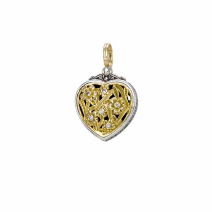 Diamonds Heart Byzantine Pendant for Women’s Yellow Gold k18 and Silver 925