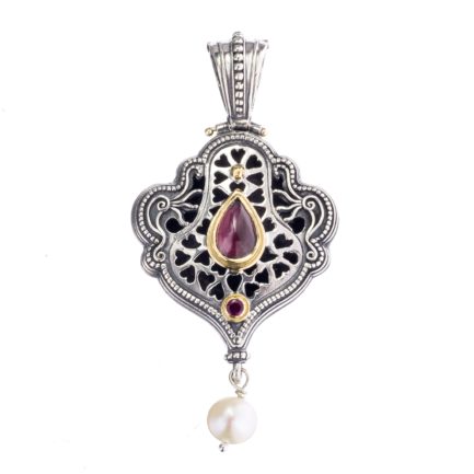 Byzantine Drop Pendant for Ladies Yellow Gold k18 and Silver 925
