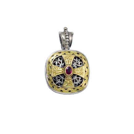Byzantine Cross Pendant for Ladies in 18k Yellow Gold and Silver 925