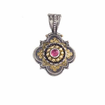 Byzantine Small Pendant for Ladies in 18k Yellow Gold and Silver 925