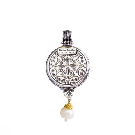 Drop Round Pendant Flower Byzantine for Ladies in 18k Yellow Gold and Silver 925