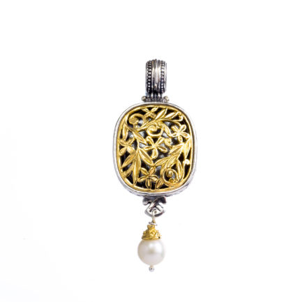 Drop Pendant Flower Byzantine for Ladies in 18k Yellow Gold and Silver 925