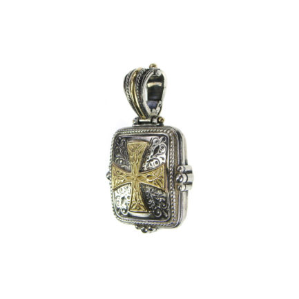 Byzantine Cross Pendant for Ladies in 18k Yellow Gold and Silver 925