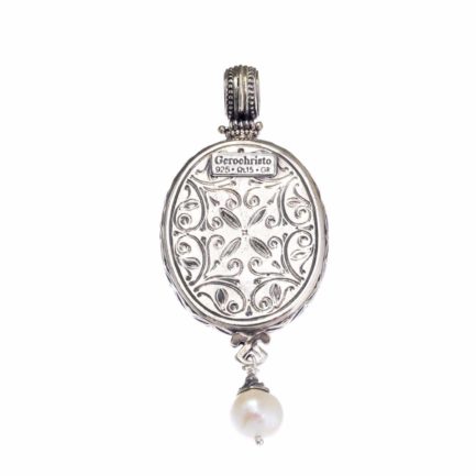 Drop Oval Pendant Flower Byzantine for Ladies in Sterling Silver 925