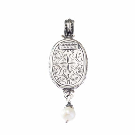 Drop Oval Pendant Flower Byzantine or Ladies in Sterling Silver 925