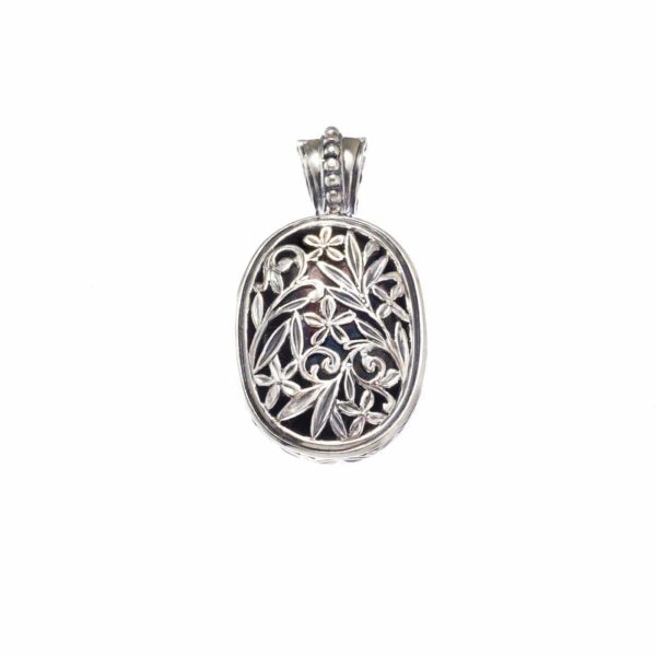 Oval Flower Byzantine Pendant for Ladies in Sterling Silver 925