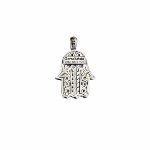 Hamsa Fatima Hand Amulet Pendant Silver and 18k Gold - Image 2