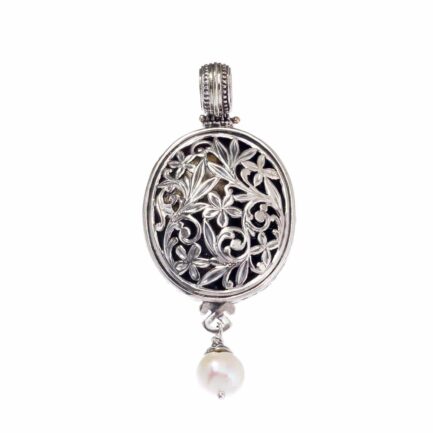 Drop Oval Pendant Flower Byzantine in Sterling Silver 3097