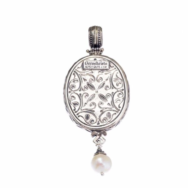 Drop Oval Pendant Flower Byzantine in Sterling Silver 3097back