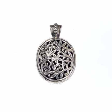 Oval Flower Byzantine Pendant in Sterling Silver 3101