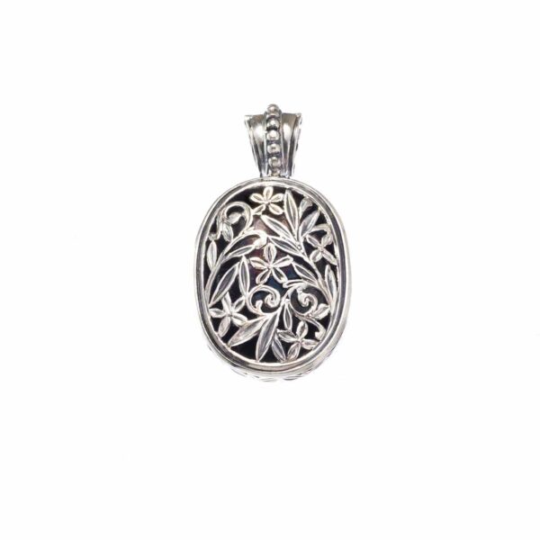 Oval Flower Byzantine Pendant in Sterling Silver 3102