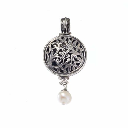 Round Pendant Drop Flower Byzantine in Sterling Silver 3099