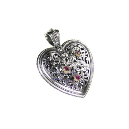 Heart Byzantine Pendant for Ladies in 18k Yellow Gold and Silver 925