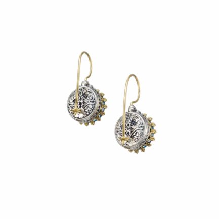 Crown Earrings for Women’s Round 18k Yellow Gold and Sterling Silver 925