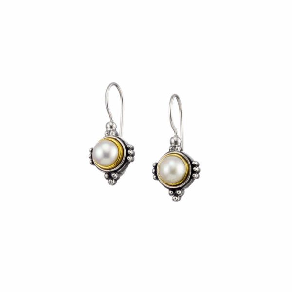Pearls Earrings Sterling Silver 925 with Gold plated parts for Ladies