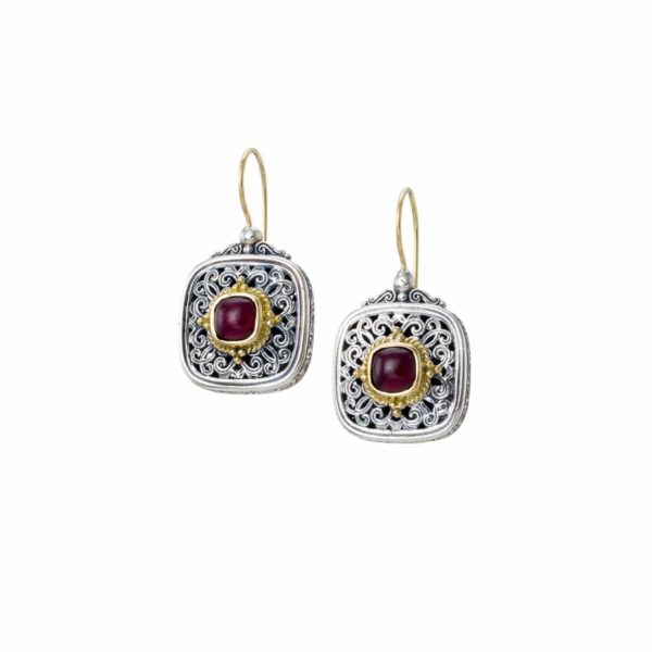 Mediterranean Square Earrings for Women’s 18k Yellow Gold and Sterling Silver 925