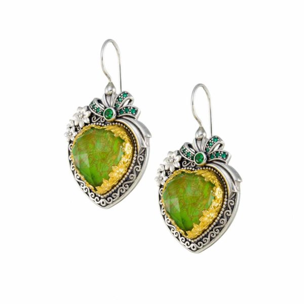 Heart Colors Earrings Beautiful for Women’s Silver 925 with Gold plated parts