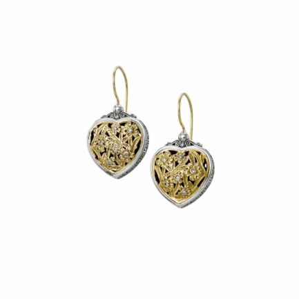 Diamonds Flower Heart Earrings Beautiful for Women’s 18k Yellow Gold and Silver