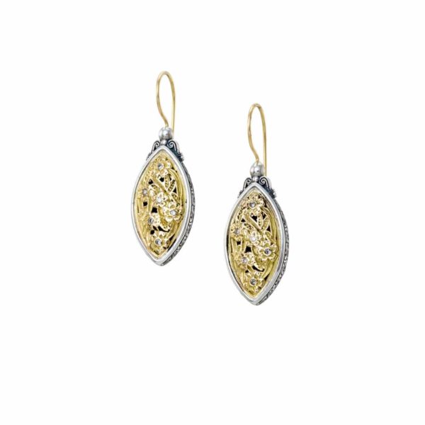 Diamonds Flower Earrings Beautiful for Women’s 18k Yellow Gold and Silver