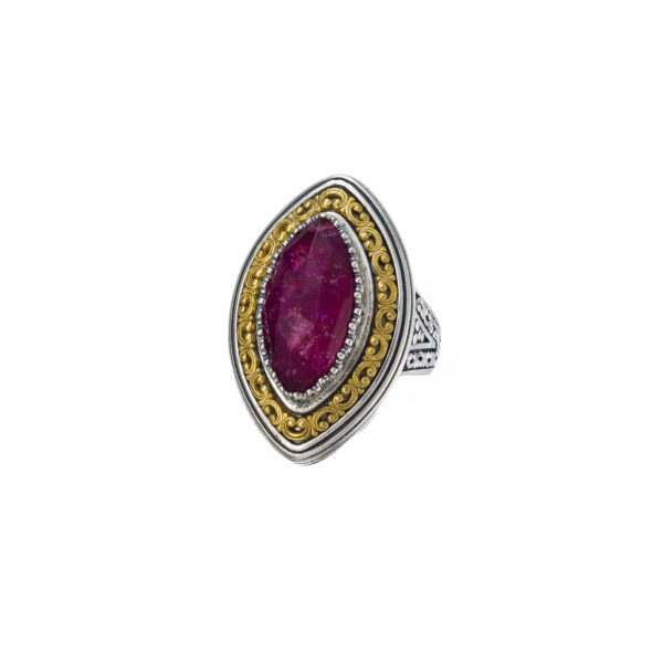 Color Navette Ring Sterling Silver 925 with Gold Plated parts