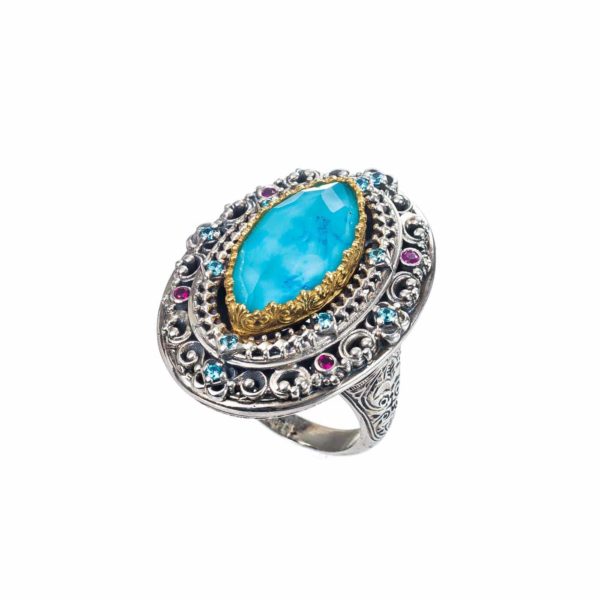 Large Ring Color Navette Sterling Silver 925 with Gold Plated parts - Image 2