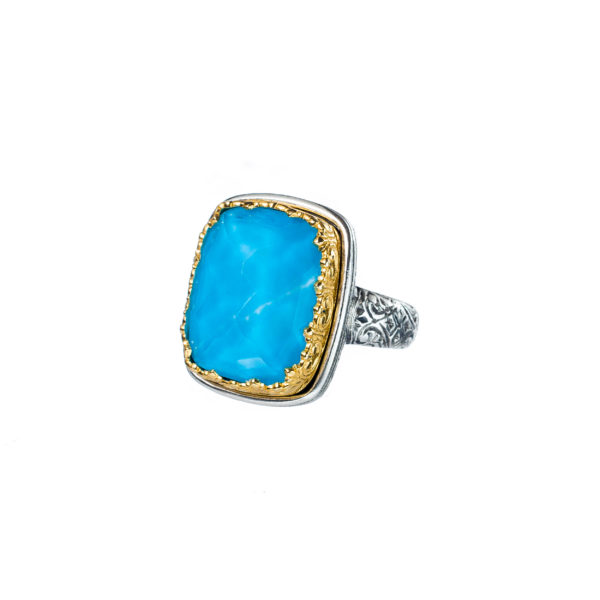 Rectangular Color Ring Sterling Silver 925 with Gold Plated parts