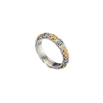 Flower Band Ring 4mm k18 Yellow Gold and Sterling Silver 925