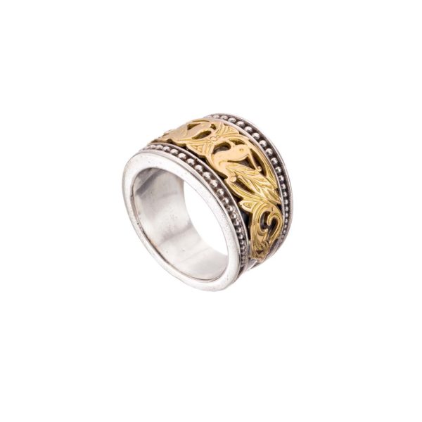 Byzantine Band Ring with Doves k18 Yellow Gold and Sterling Silver 925 - Image 2