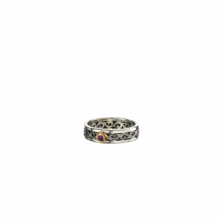 Byzantine Band Flower Ring k18 Yellow Gold and Sterling Silver 925