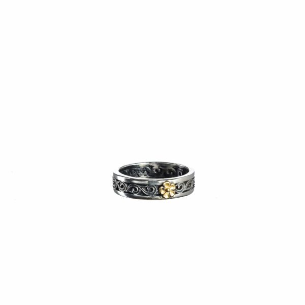 Byzantine Band Ring k18 Yellow Gold and Sterling Silver 925