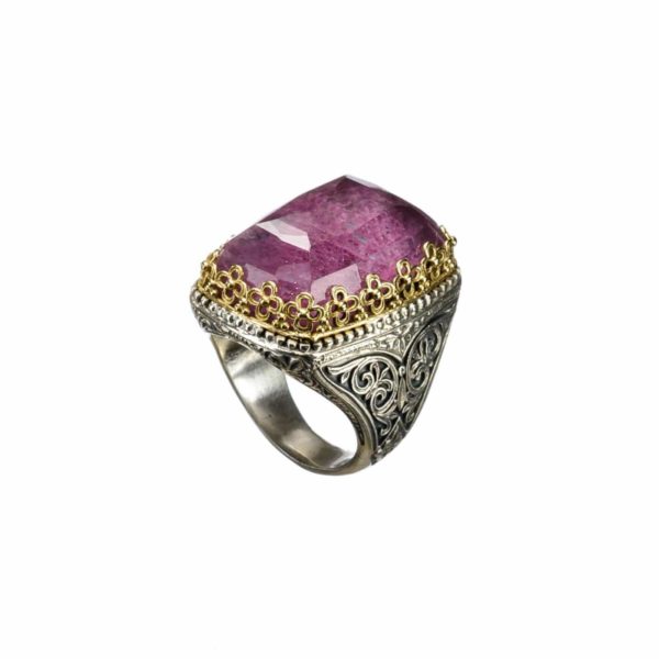 Rectangular Color Ring in k18 Yellow Gold and Sterling Silver 925 - Image 2