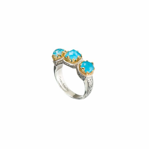 Triple Stones Ring in k18 Yellow Gold and Sterling Silver 925 - Image 3