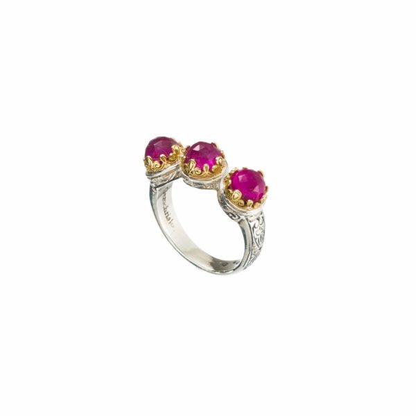 Triple Stones Ring in k18 Yellow Gold and Sterling Silver 925 - Image 2