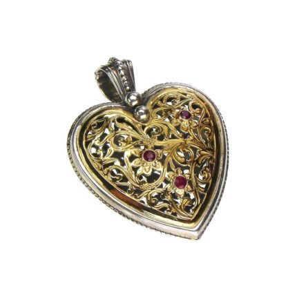 Heart Byzantine Pendant for Ladies in 18k Yellow Gold and Silver 925