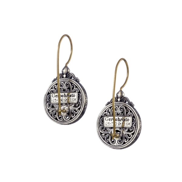 Earrings Round in k18 Yellow Gold and Sterling Silver 925