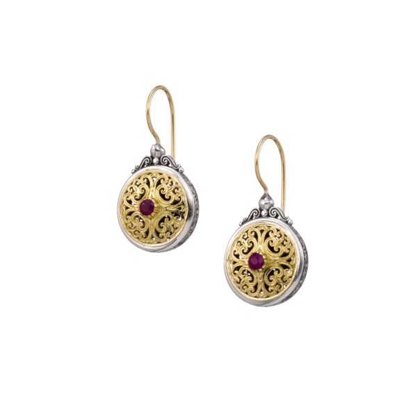 Earrings Round in k18 Yellow Gold and Sterling Silver 925