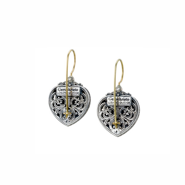 Flower Heart Earrings in k18 Gold and Silver with Brown Diamonds