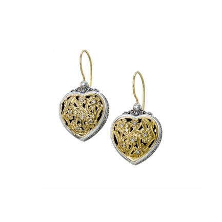 Flower Heart Earrings in k18 Gold and Silver with Brown Diamonds