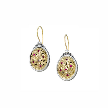 Flower Oval Earrings in k18 Gold and Silver with Rubies