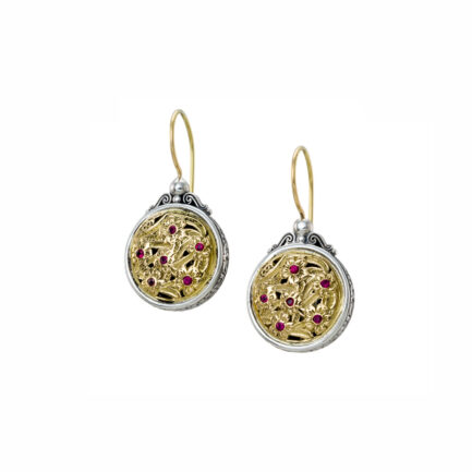 Flower Round Earrings in k18 Gold and Silver with Rubies