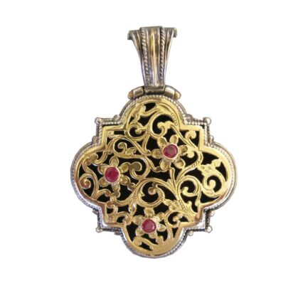 Garden Shadows pendant in k18 Yellow Gold and Silver with rubies 3058