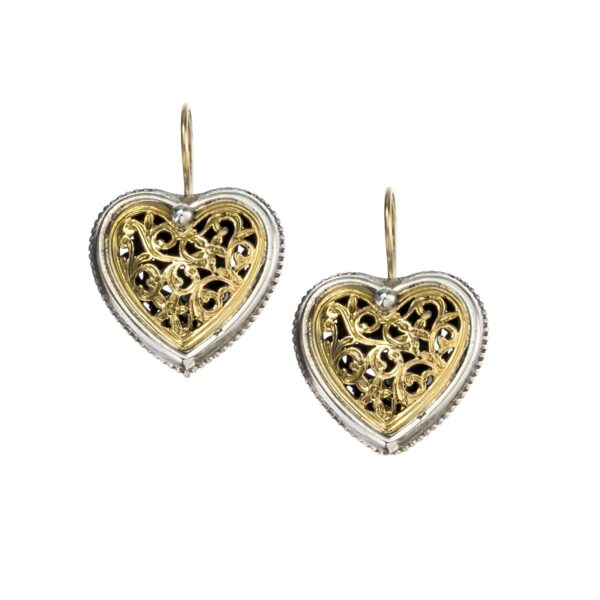 Hearts Earrings in k18 Yellow Gold and Sterling Silver 925