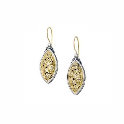 Marquise Earrings in k18 Gold and Sterling Silver with Brown Diamonds