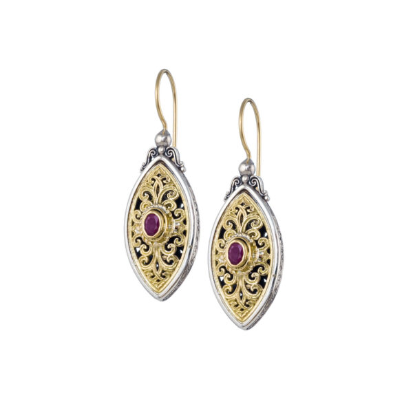 Marquise Earrings in k18 Yellow Gold and Sterling Silver 925