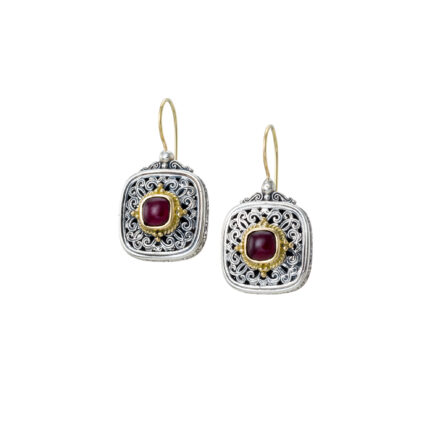 Mediterranean Square Earrings in k18 Yellow Gold and Sterling Silver 925